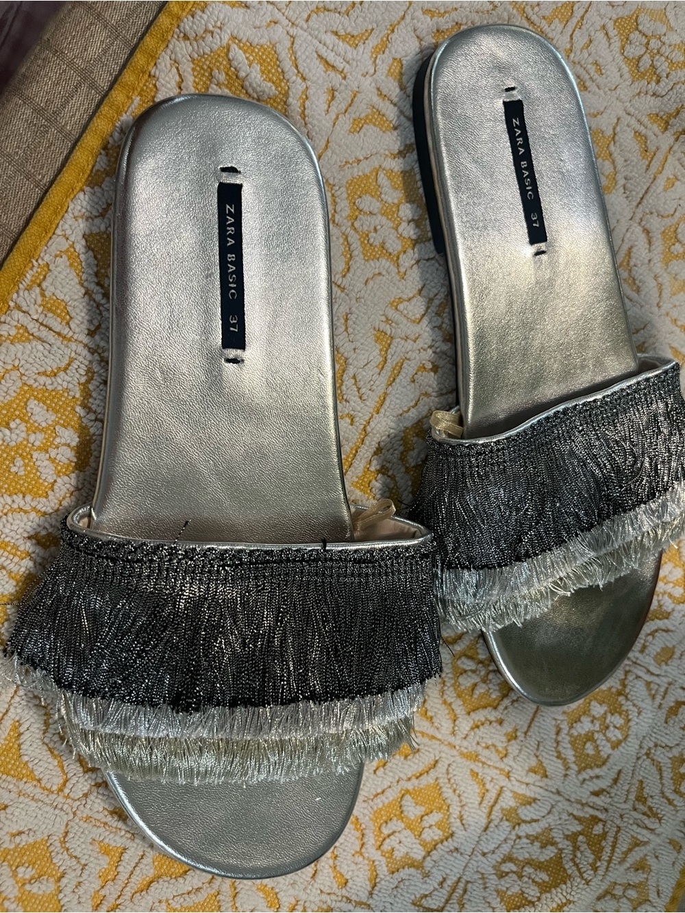 Zara Basic Metallic Fringe Summer Slide Sandals 37 - Picture 8 of 8
